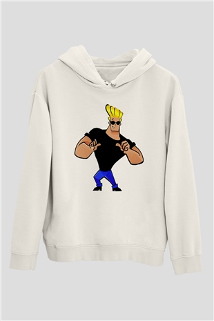 Johnny Bravo Beyaz Unisex Kapşonlu Sweatshirt