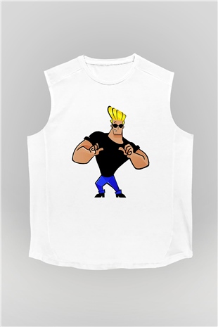 Johnny Bravo Beyaz Unisex Kolsuz Tişört