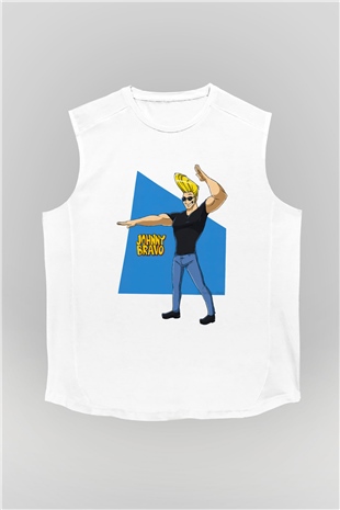Johnny Bravo Beyaz Unisex Kolsuz Tişört