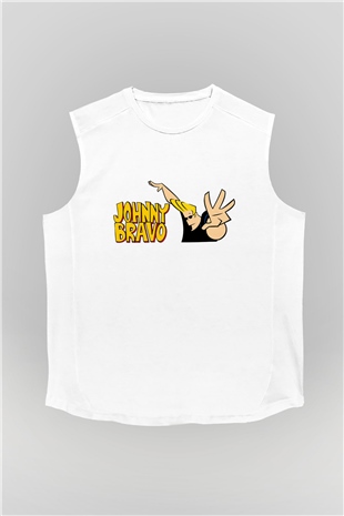 Johnny Bravo Beyaz Unisex Kolsuz Tişört