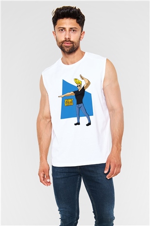 Johnny Bravo Beyaz Unisex Kolsuz Tişört