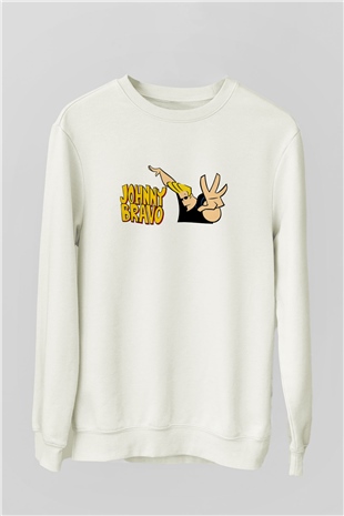 Johnny Bravo Beyaz Unisex Sweatshirt
