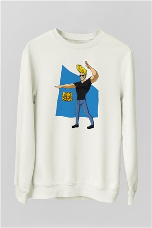 Johnny Bravo Beyaz Unisex Sweatshirt
