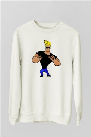 Johnny Bravo Beyaz Unisex Sweatshirt