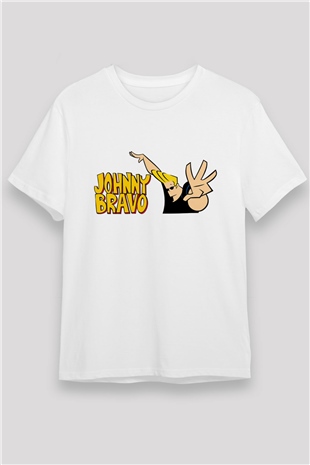 Johnny Bravo Beyaz Unisex Tişört T-Shirt