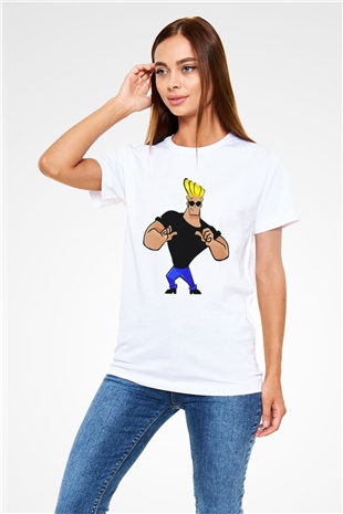 Johnny Bravo Beyaz Unisex Tişört T-Shirt