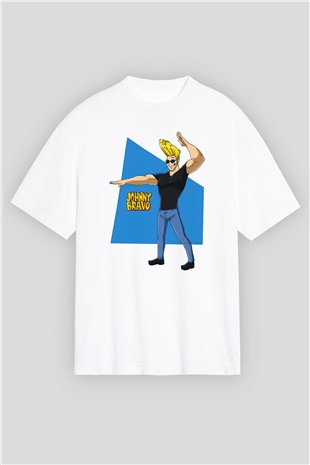 Johnny Bravo Beyaz Oversize Tişört Oversize T-shirt