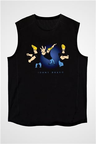 Johnny Bravo Siyah Unisex Kolsuz Tişört