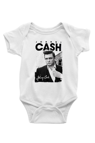 Johnny Cash Baskılı Beyaz Unisex Bebek Body - Zıbın