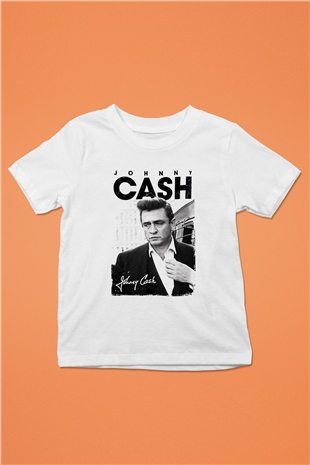 Johnny Cash Baskılı Beyaz Unisex Çocuk Tişört