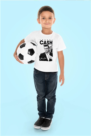 Johnny Cash Baskılı Beyaz Unisex Çocuk Tişört