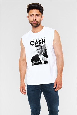 Johnny Cash Beyaz Unisex Kolsuz Tişört