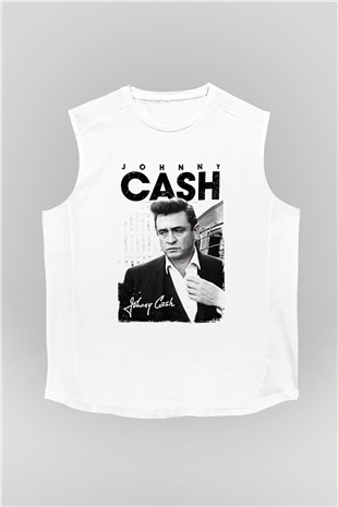 Johnny Cash Beyaz Unisex Kolsuz Tişört