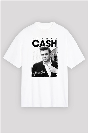 Johnny Cash Beyaz Unisex Oversize Tişört T-Shirt