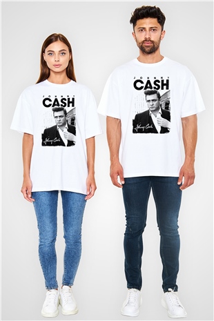 Johnny Cash Beyaz Unisex Oversize Tişört T-Shirt