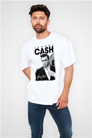 Johnny Cash Beyaz Unisex Oversize Tişört T-Shirt