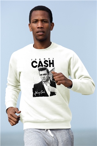 Johnny Cash Beyaz Unisex Sweatshirt