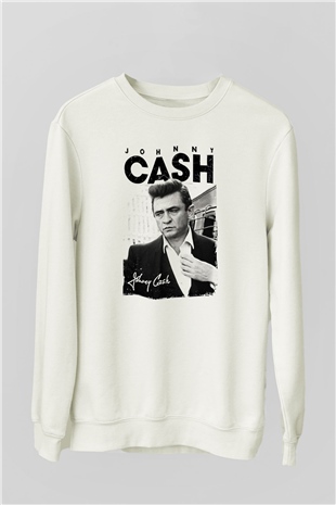 Johnny Cash Beyaz Unisex Sweatshirt