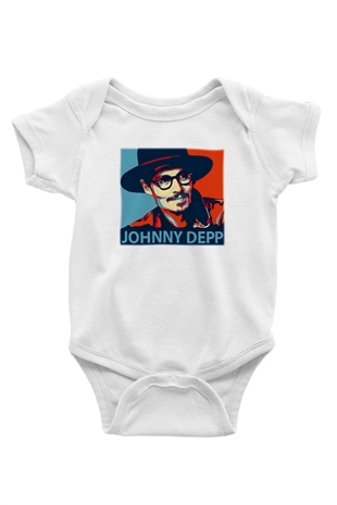 Johnny Depp Baskılı Beyaz Unisex Bebek Body - Zıbın
