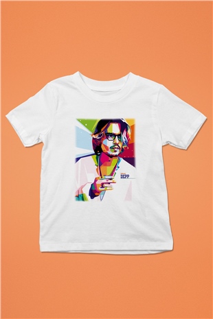 Johnny Depp Baskılı Beyaz Unisex Çocuk Tişört