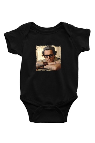 Johnny Depp Baskılı Unisex Siyah Bebek Body - Zıbın