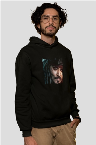 Johnny Depp Baskılı Unisex Siyah Hoodie