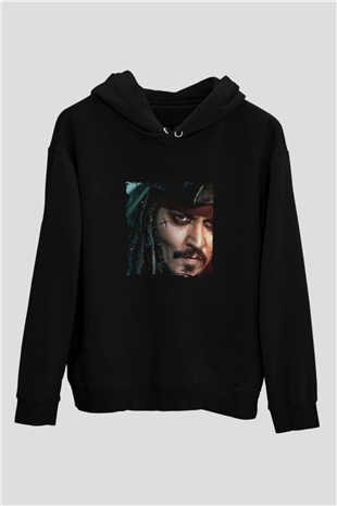 Johnny Depp Baskılı Unisex Siyah Hoodie
