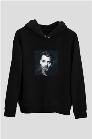 Johnny Depp Baskılı Unisex Siyah Hoodie