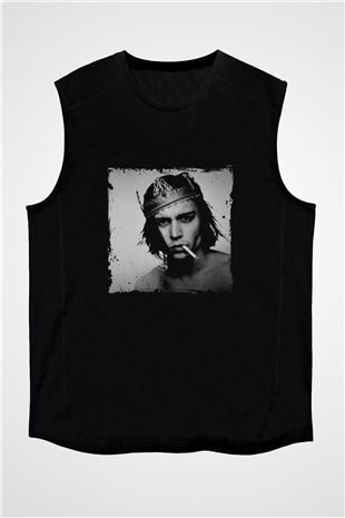 Johnny Depp Baskılı Unisex Siyah Kolsuz Tişört