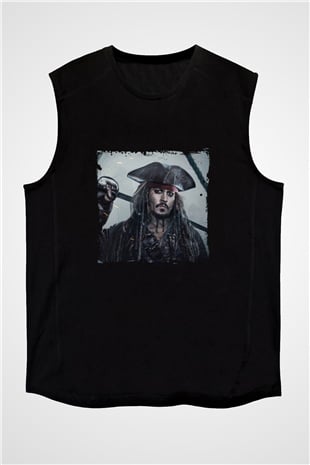 Johnny Depp Baskılı Unisex Siyah Kolsuz Tişört