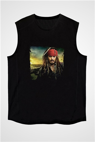 Johnny Depp Baskılı Unisex Siyah Kolsuz Tişört