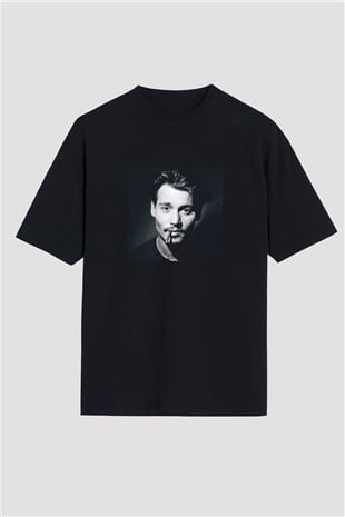 Johnny Depp Baskılı Unisex Siyah Oversize Tişört