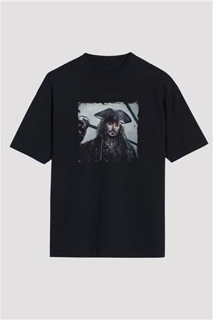 Johnny Depp Baskılı Unisex Siyah Oversize Tişört