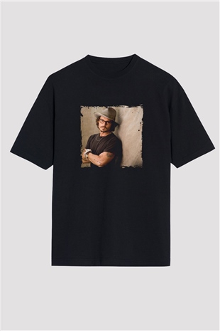 Johnny Depp Baskılı Unisex Siyah Oversize Tişört