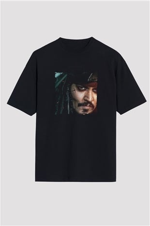 Johnny Depp Baskılı Unisex Siyah Oversize Tişört