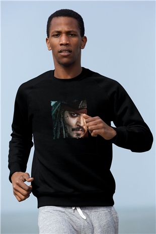 Johnny Depp Baskılı Unisex Siyah Sweatshirt