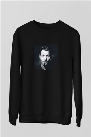 Johnny Depp Baskılı Unisex Siyah Sweatshirt