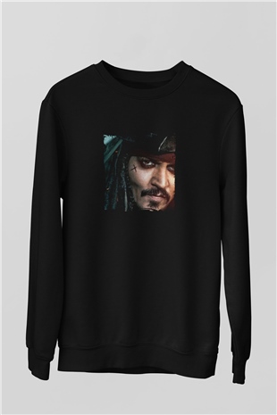 Johnny Depp Baskılı Unisex Siyah Sweatshirt