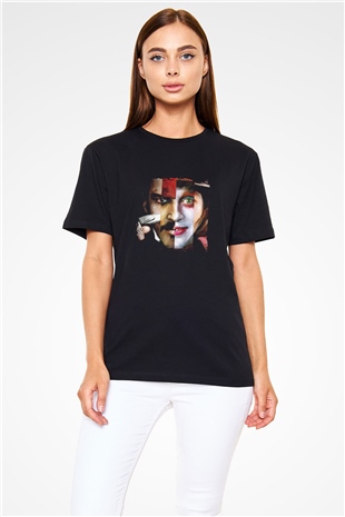 Johnny Depp Baskılı Unisex Siyah Tişört