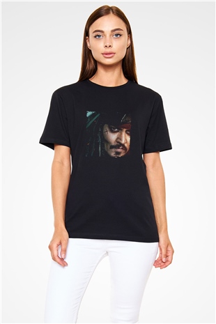Johnny Depp Baskılı Unisex Siyah Tişört