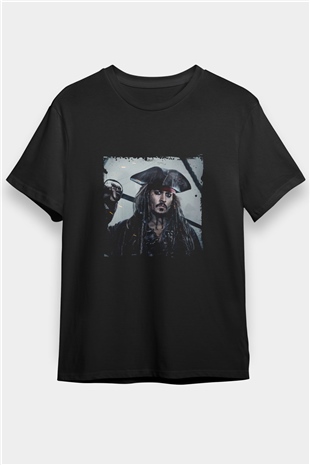 Johnny Depp Baskılı Unisex Siyah Tişört