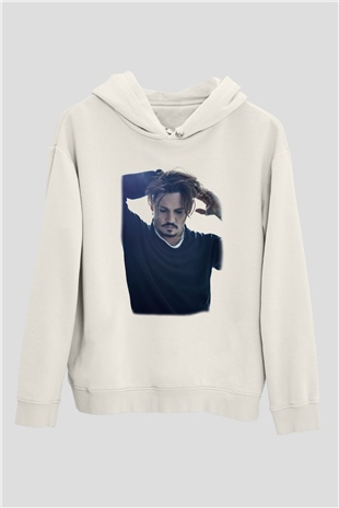 Johnny Depp Beyaz Unisex Kapşonlu Sweatshirt