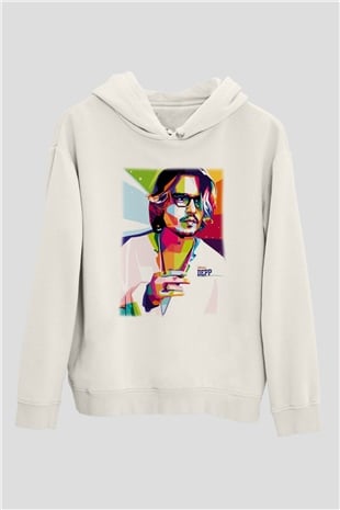 Johnny Depp Beyaz Unisex Kapşonlu Sweatshirt