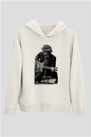 Johnny Depp Beyaz Unisex Kapşonlu Sweatshirt