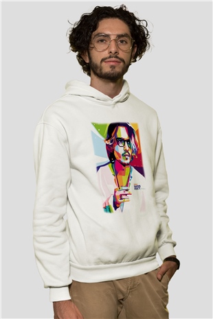 Johnny Depp Beyaz Unisex Kapşonlu Sweatshirt