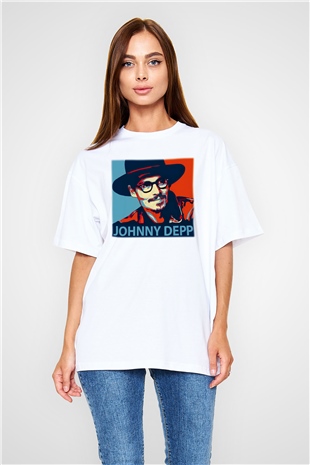 Johnny Depp Beyaz Unisex Oversize Tişört T-Shirt