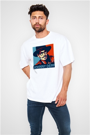 Johnny Depp Beyaz Unisex Oversize Tişört T-Shirt