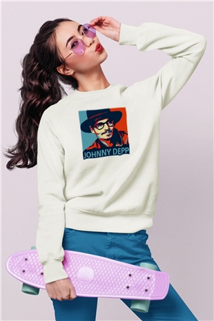 Johnny Depp Beyaz Unisex Sweatshirt