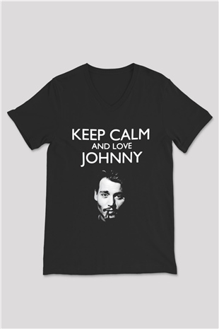 Johnny Depp Siyah Unisex V Yaka Tişört T-Shirt