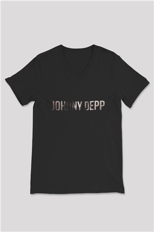 Johnny Depp Siyah Unisex V Yaka Tişört T-Shirt